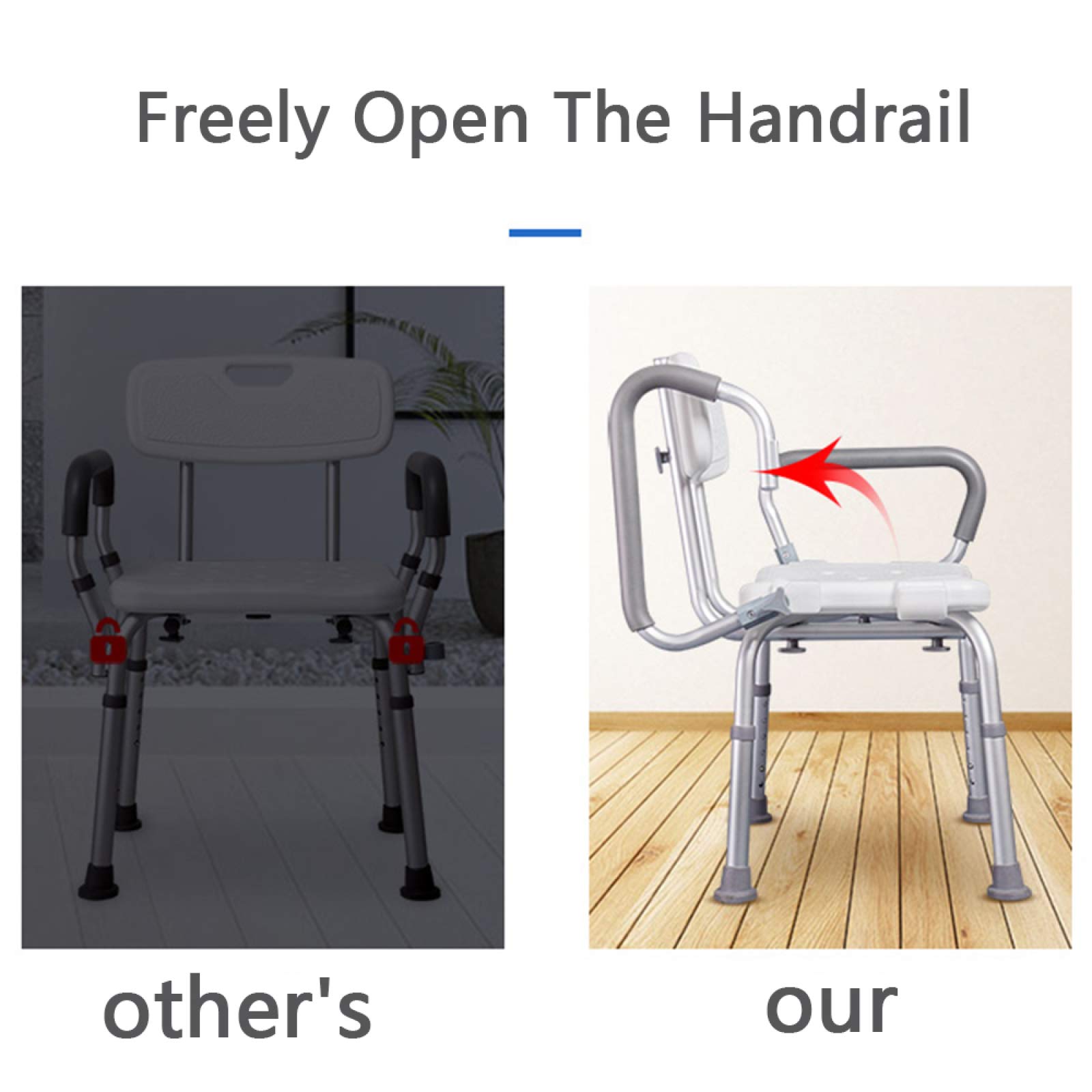 Silla Ducha para Ancianos Taburete De Ducha Ajustable Respaldo,Apoyabrazos Reversible Asiento Baño Tipo U Patas Antideslizantes Ventosa