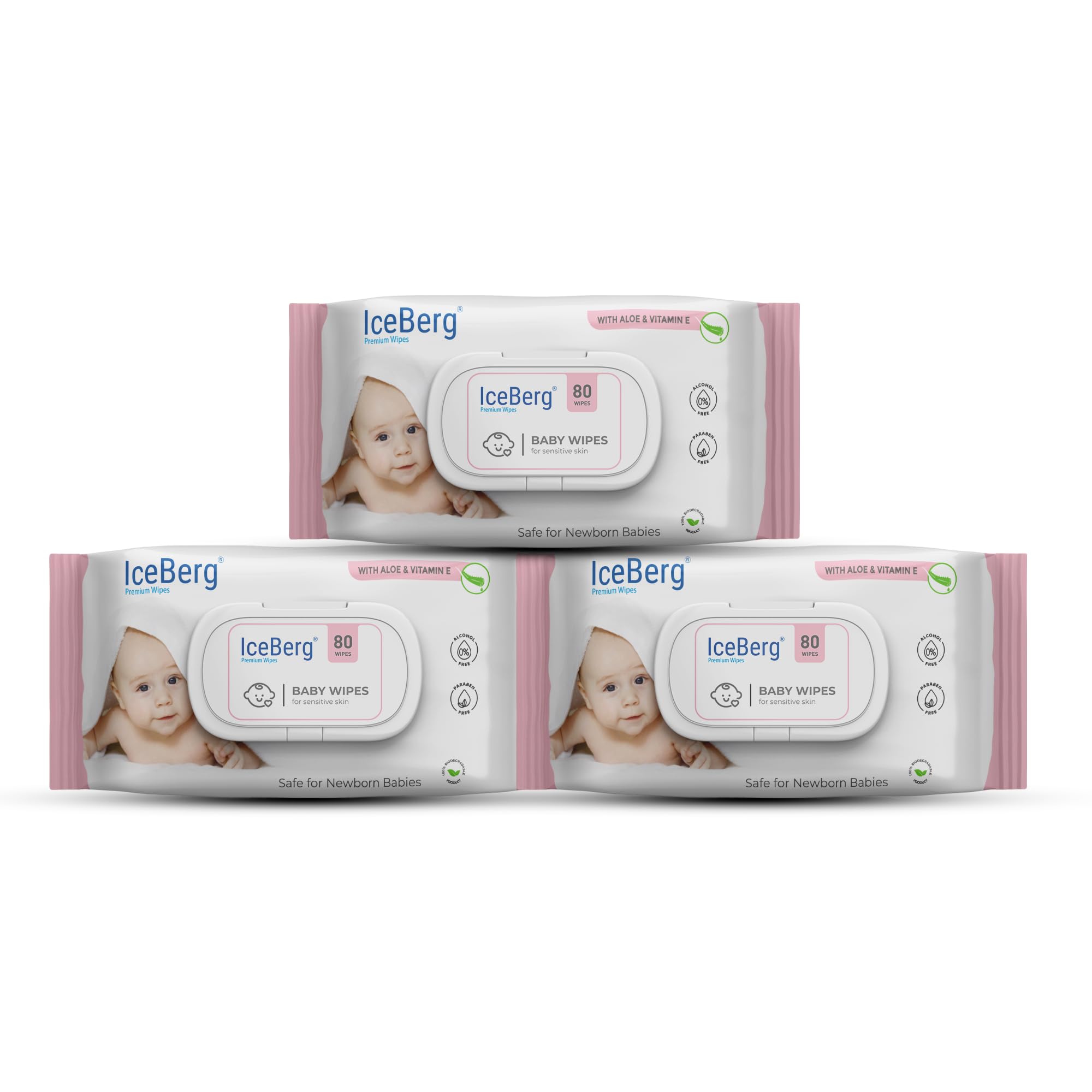 ICEBERG Natural Care Sensitive Baby Wipes, Unscented, Hypoallergenic, 99% Purified Water 80 Wipes in 1 pack (3)-image-36