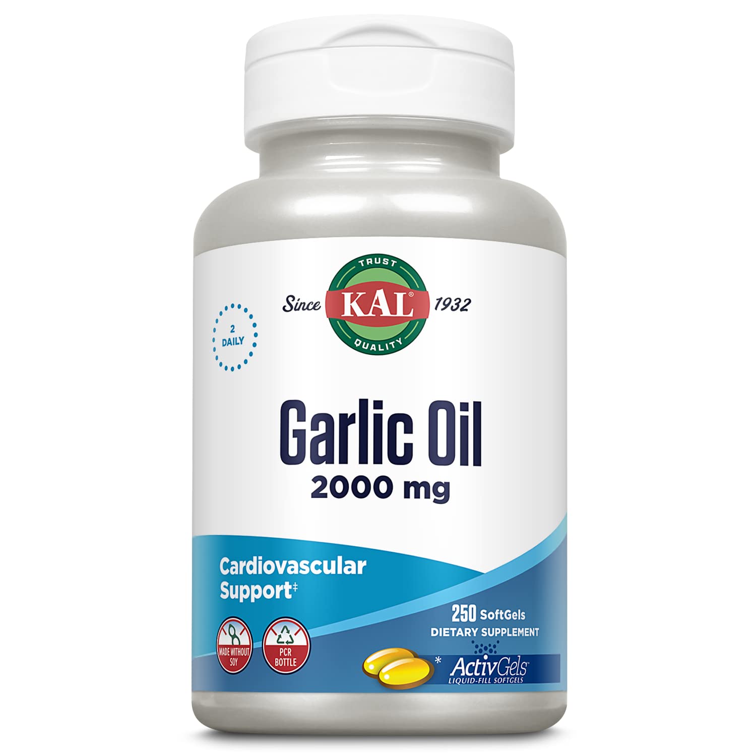 KAL Garlic Oil 2000 Softgels, 250 Count 250 Count (Pack of 1)