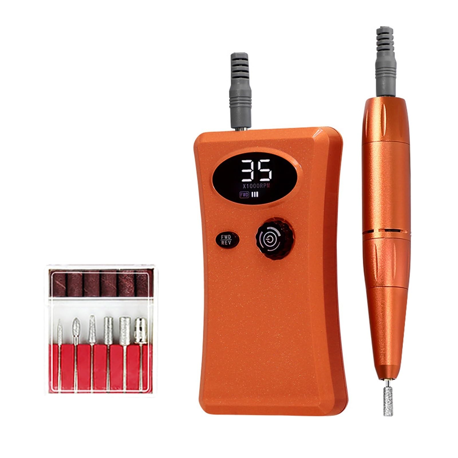 Elektryczna frezarka do paznokci, 35000 RPM wiertarka do paznokci, Manicure elektryczna wiertarka do paznokci z diodą LED, akumulator Salon żel do paznokci szlifierka, profesjonalne narzędzie(Oranje)