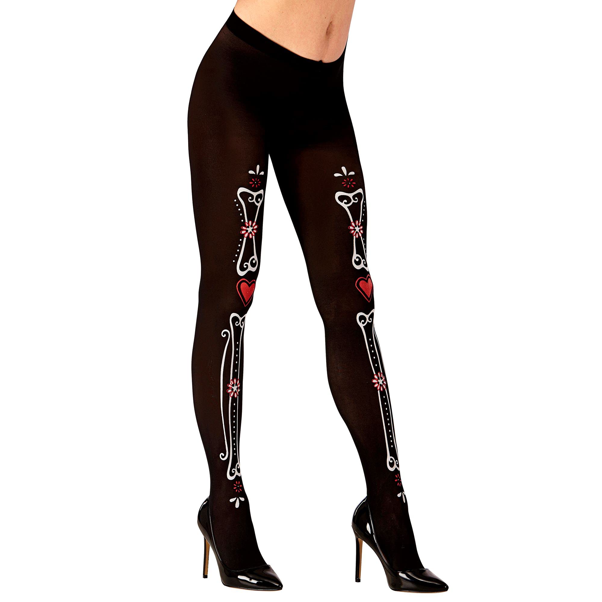 Widmann ? Bones Dia De Los Muertos Womens Tights, Black, One Size, vd-wdm01544