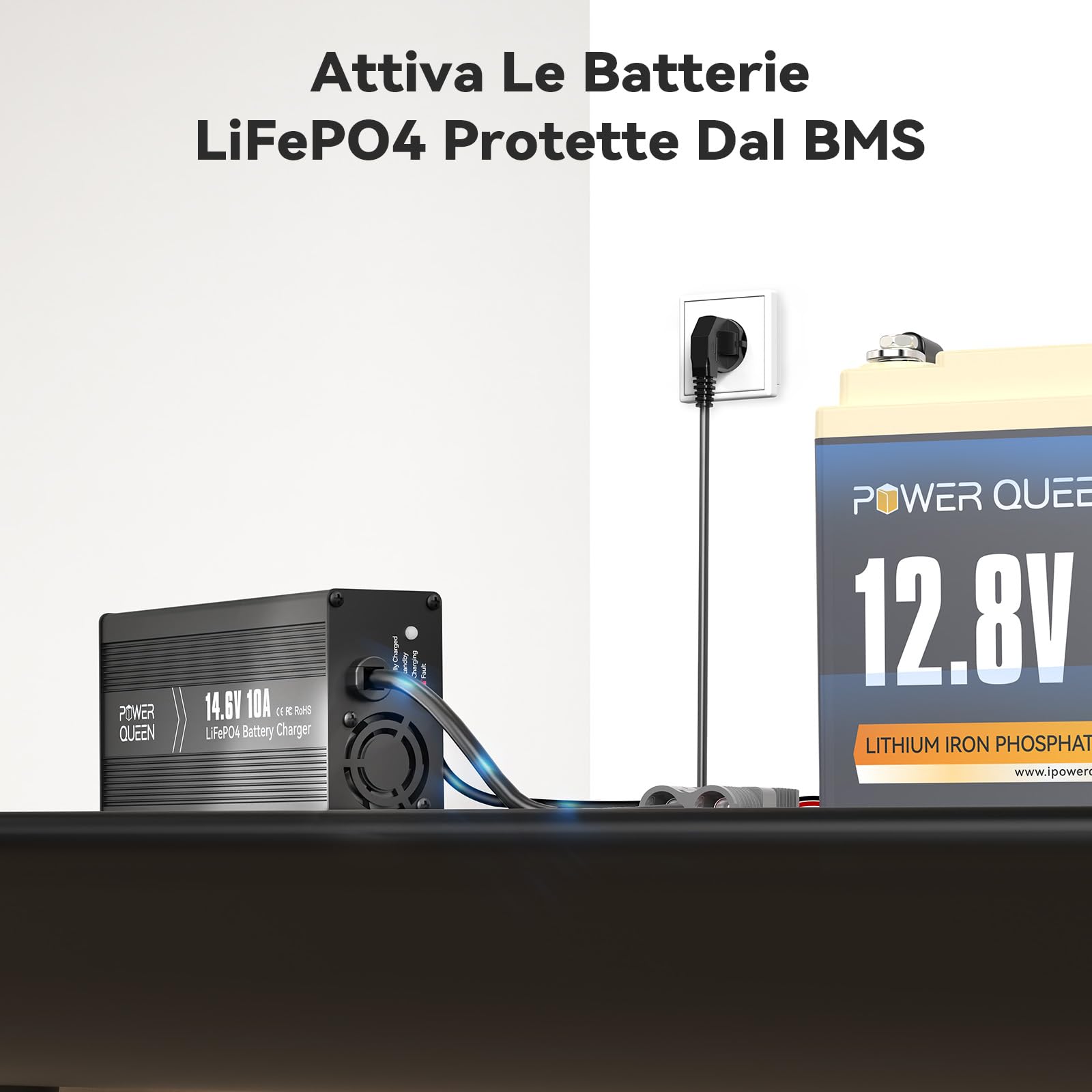Power Queen Caricabatterie Al Litio Lifepo4, 14.6 V 10 A, Completamente Automatico, Ricaricabile, Con Più Misure Di Sicurezza