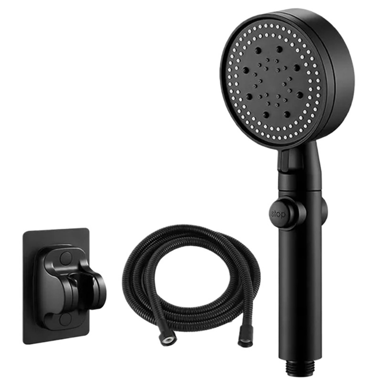 Pommeau de douche haute pression noir avec flexible et 5 modes réglables