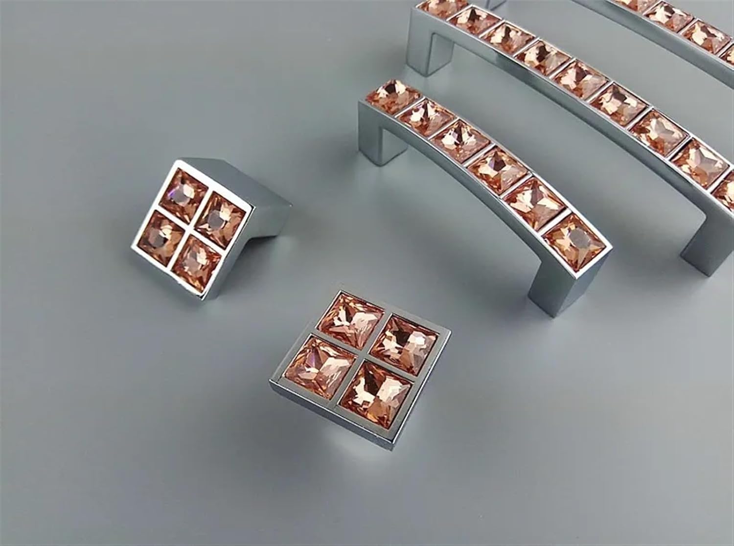 Crystal Glass Orange Diamond Handle Furniture Hardware Door Drawer Knobs Wardrobe Kitchen Cabinets Cupboard Dresser Pulls 2Pcs(96mm)