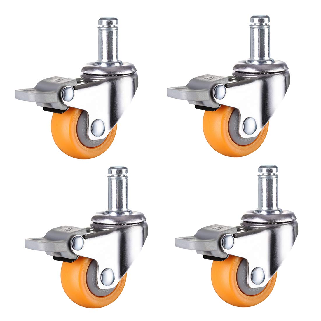GYRAZXS Silent Rubber Castor Wheels Set of 4-4in & 5in Fixed Casters with Double Ball Bearings for Carts & DIY Workbench - Smooth Movement Durable with Brake (50mm/2in)