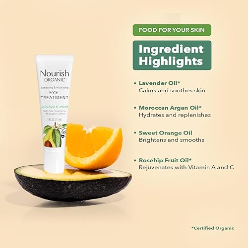 Miniatura 5 de Nourish Organic  Tratamiento renovador e hidratante para los ojos, aguacate y argán, sin OMG, libre de crueldad, 100% vegano (0.5 onzas)