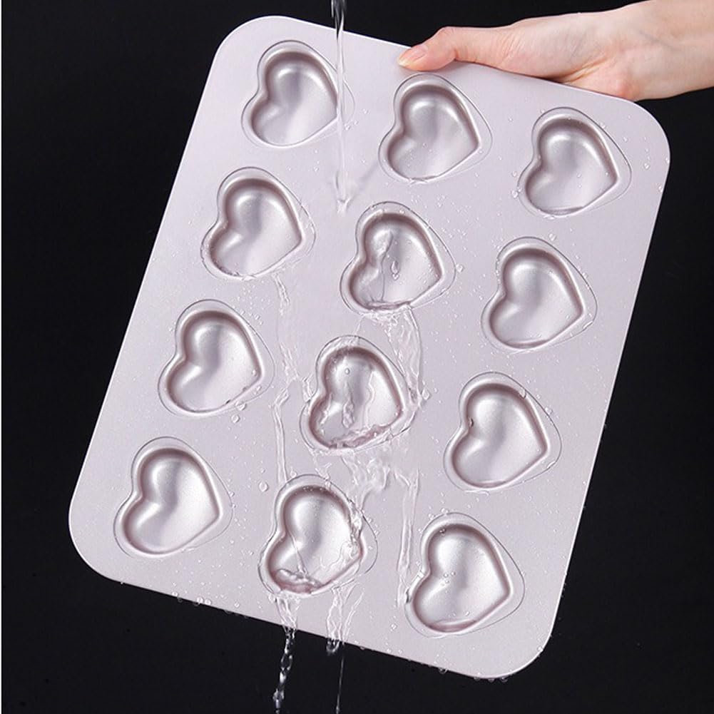 CANDeal Moule À Muffins En Forme De Cœur À 12 Cavités Pour Mini Gâteau Au Cœur, Plaque De Cuisson Antiadhésive Pour Four Madeleine, En Acier Au Carbone Robuste