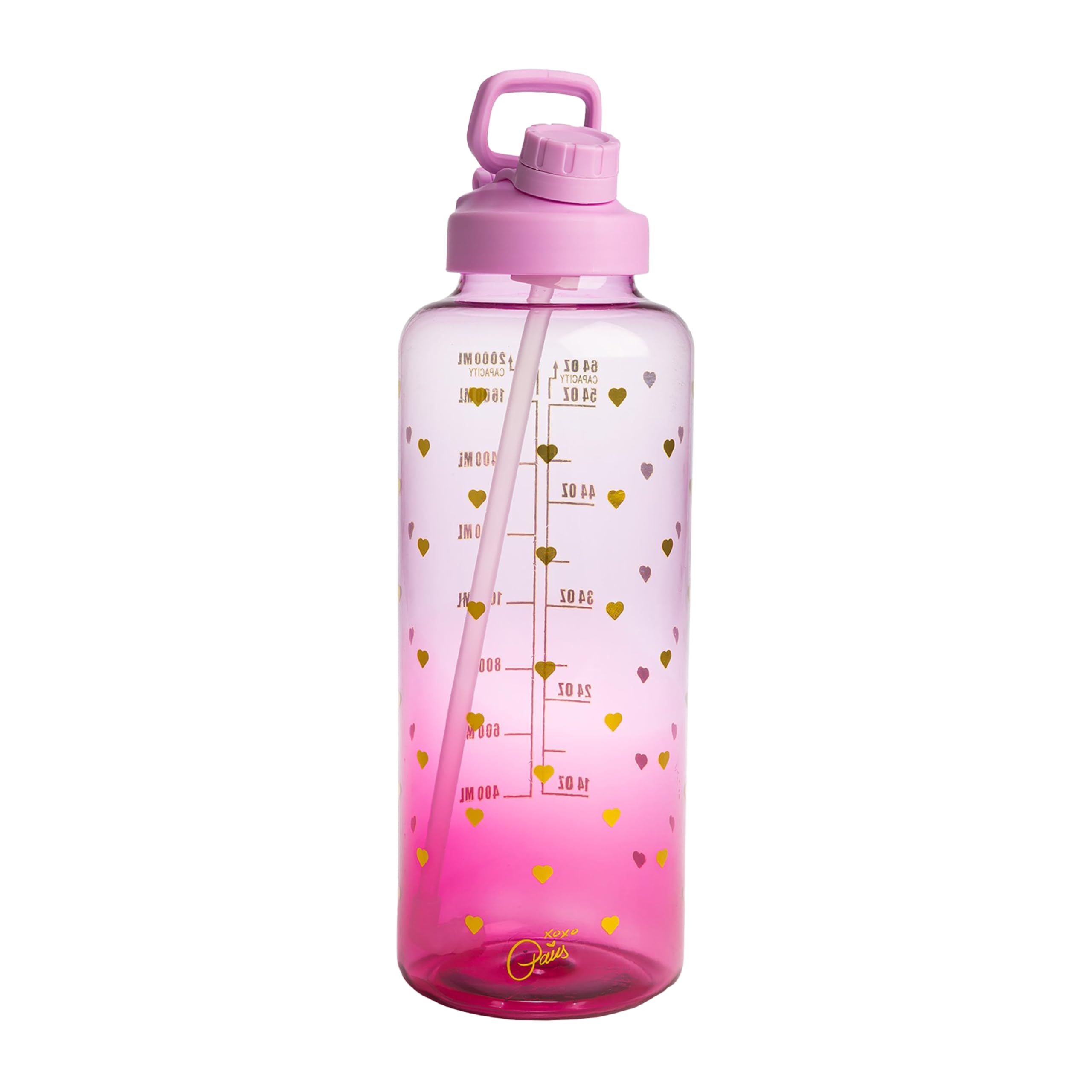 Paris Hilton Motivational Drinking Bottle, Purple with Hearts, Lilac Ombre, 1.8 Litres, Inspirational, Leak-Proof, Ideal for Sports & Everyday Life, Plastic, Measurement Markings, 32x11.5cm