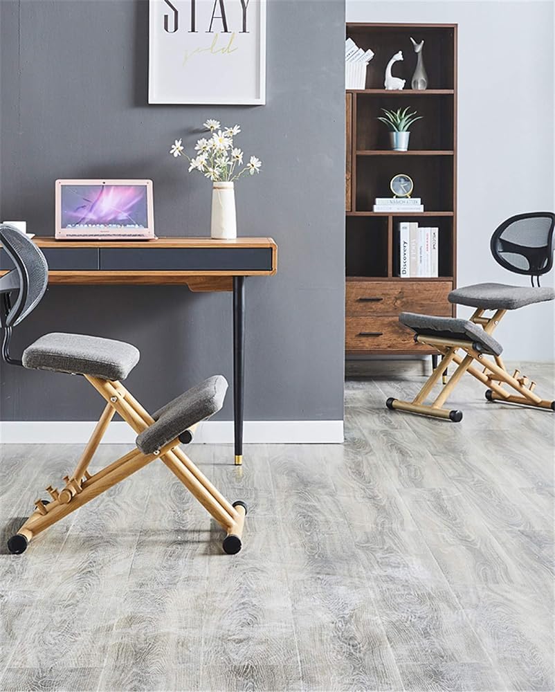 Kniestuhl mit Rückenlehne, korrigierendes Sitzen, verbessert die Körperhaltung, Studentenstuhl, ergonomischer hölzerner, verstellbarer abgewinkelter Sitzhocker, für Zuhause, Büro, Studio