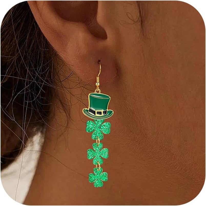 C – leen St. Patrick’s Day Earrings for Women – 14K Gold Plated Irish Shamrock Acrylic Dangle Earrings Green Hat Clover Horseshoe Drop Earrings St Patricks Day Accessories for Women Irish Festival
