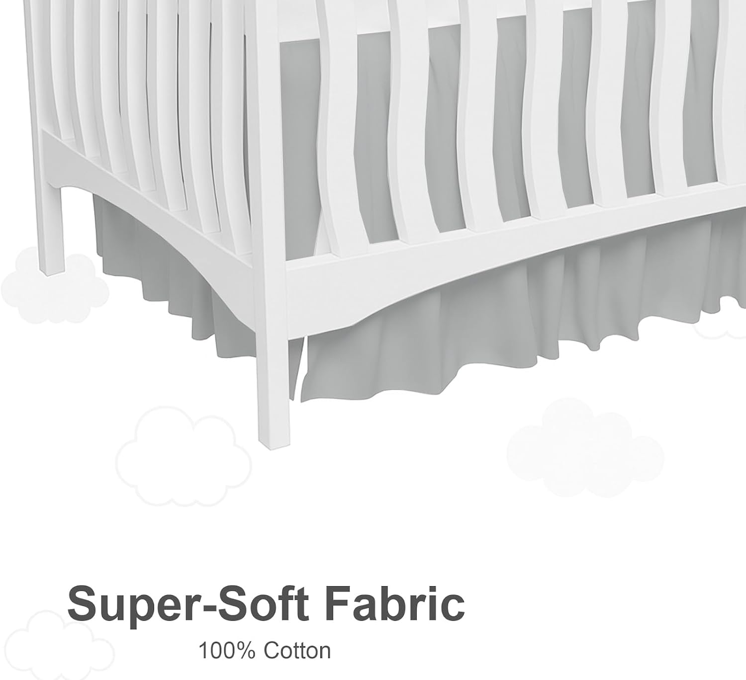 Crib Bed Skirt Dust Ruffle with Split Corners - 100% Cotton - Nursury Standard Crib Bedding Toddler Bedskirt for Baby Boys or Baby Girls - 14" Drop - Light Grey Crib Skirt