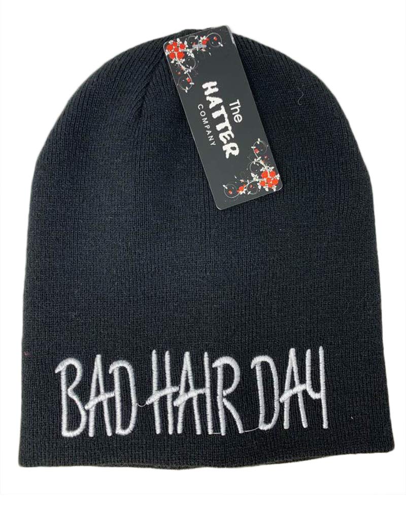 The Hatter Long Beanie with Bad Hair Day Embroidery (Black)