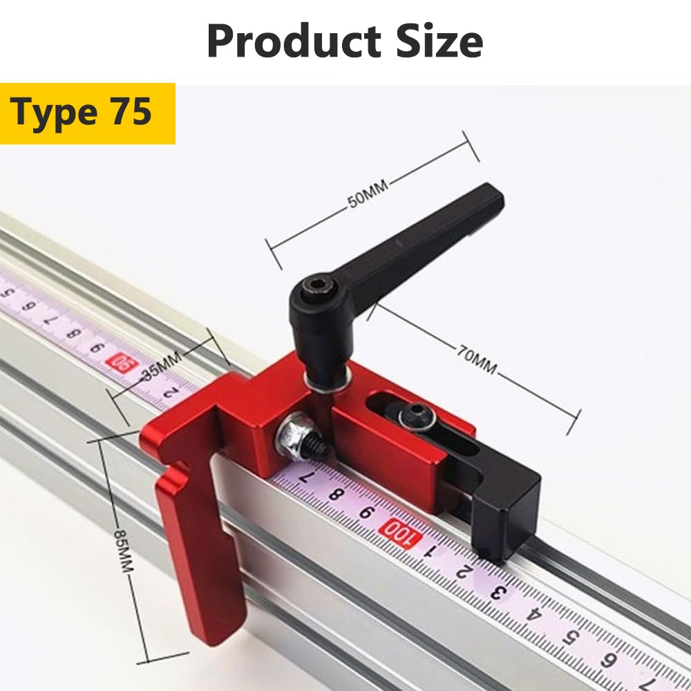 YUMILI 75 Type Mitre Rail Stop, Alloy Steel T Rails, Woodworking, T Slot Limiter, Slide Stopper - Image 2
