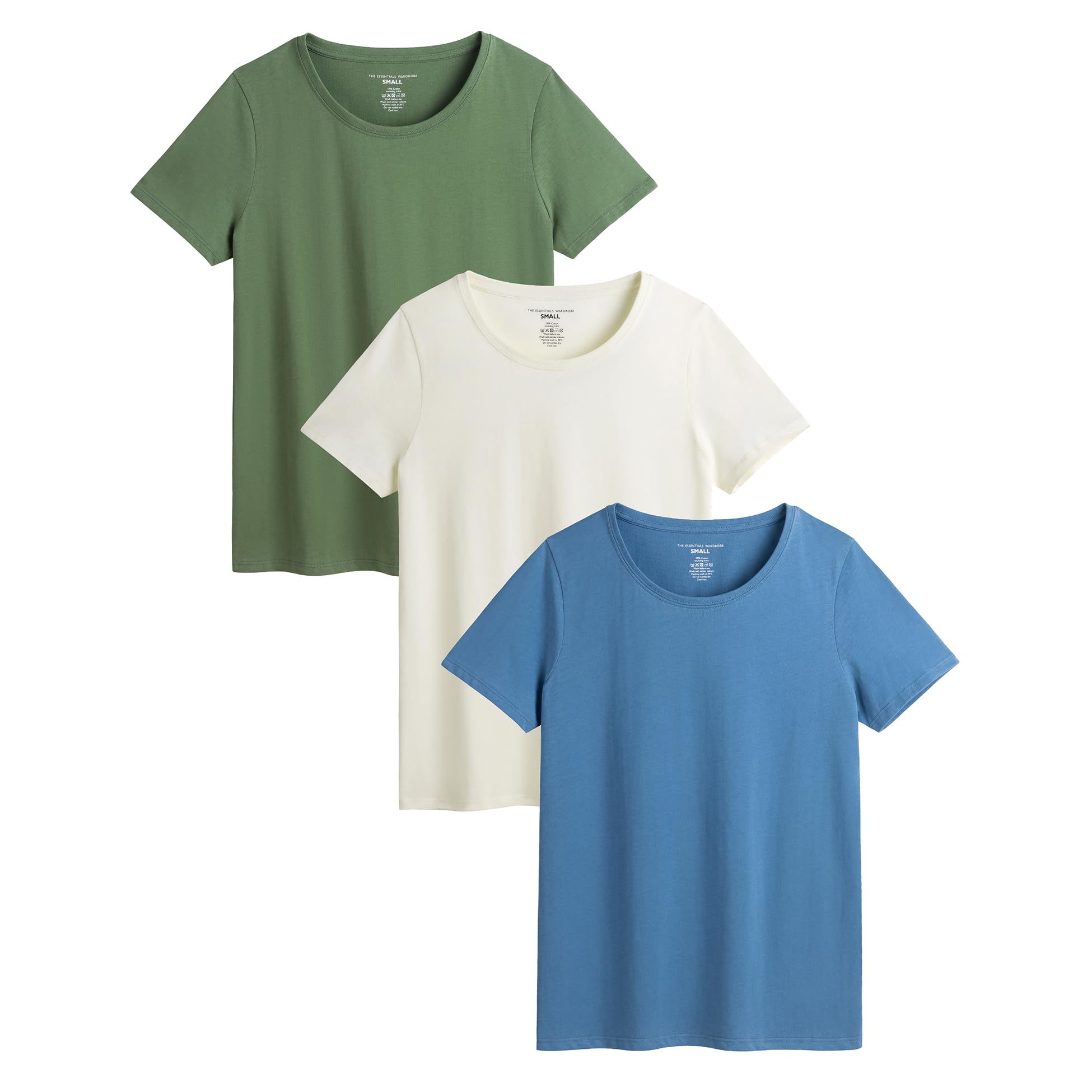 The Essentials Wardrobe Ladies TEW 3 Pack T- Shirt - Khaki - Mid - Small