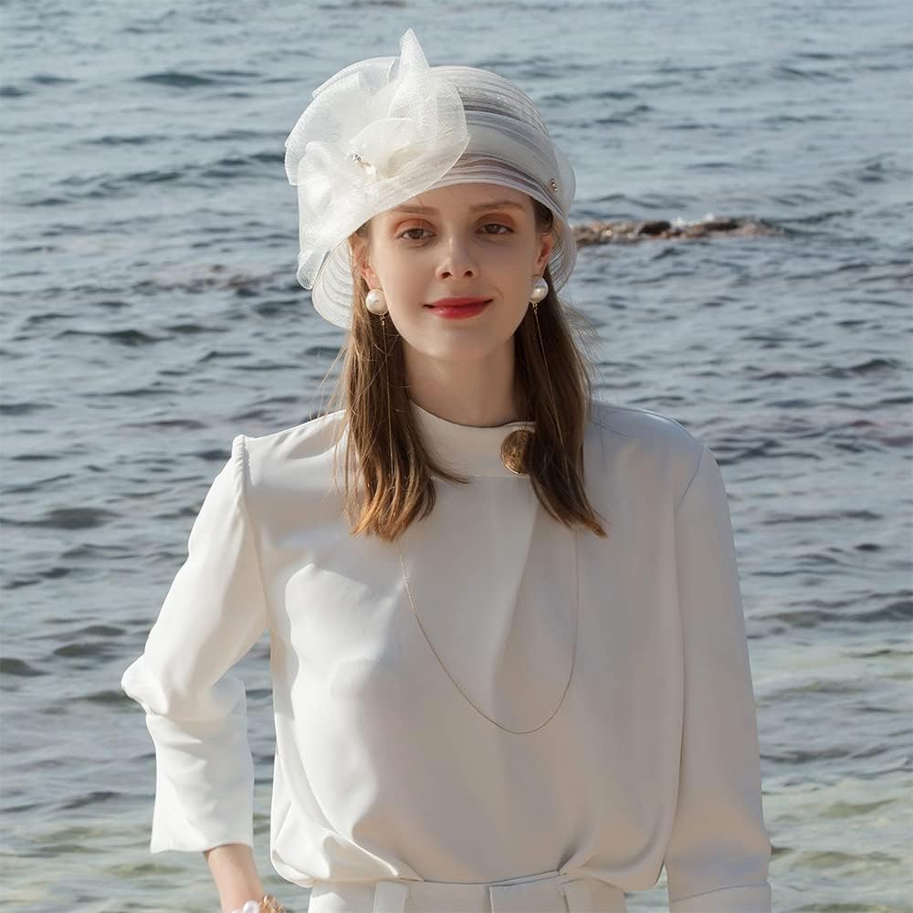 Kentucky Fascinators Hat with Flower Veil Wedding Pillbox Hats Pearl Rhinestone Women Cocktail Fedoras Derby Cap - Image 4