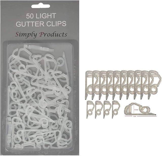 50 Gutter Hooks for Hanging Outdoor Christmas Xmas String Lights / Rope Lights Gutter Clips (Clear)