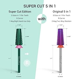 MelodySusie Super Cut Edition 5 in 1 Nail Drill Bits, 3/32\'\' Carbide Tungsten Multi-function Bits, Suitable for Manicure Pedicure Cuticle Gel Polishing, Green, Series Bit-M, Triple Coarse