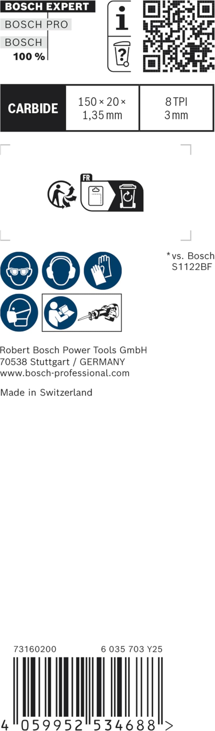 Bosch Professional 1x Hoja de sierra sable Expert `Vehicle Rescue` S 957 CHM (para Vidrio, Acero resistente, Longitud 150 mm, accesorios Sierra sable)