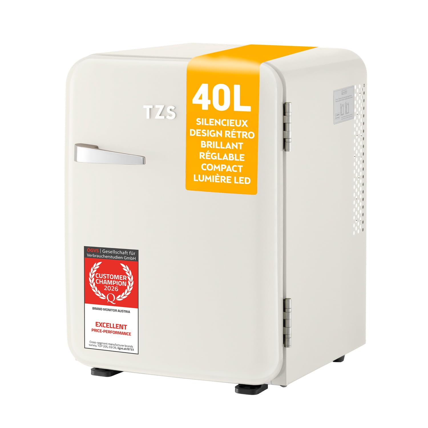 TZS First Austria Mini Réfrigérateur Rétro 40L silencieux - Petit Minifrigo design vintage - Crème