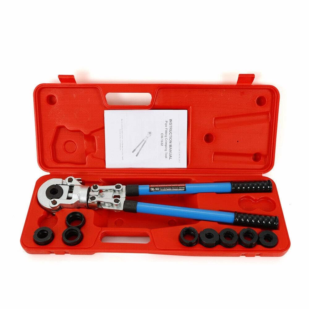 Juego de alicates de prensado, herramienta de prensado TH V-Kontur PEX, herramienta de crimpado, 16-32 mm, tubo de aluminio, tubo de aluminio, color azul