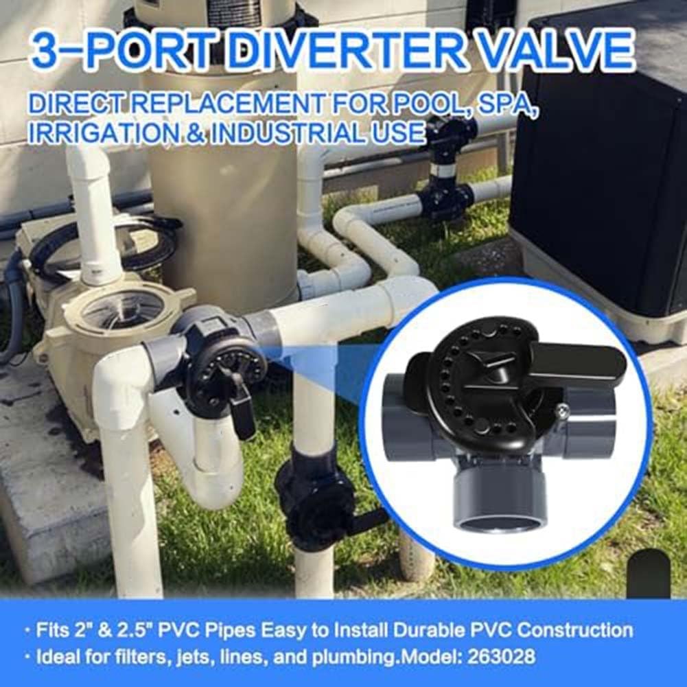 Vanne d'inversion 3 voies 2" pour Pentair 263028 - Valve de piscine en PVC haut débit pour remplacement des systèmes Jandy