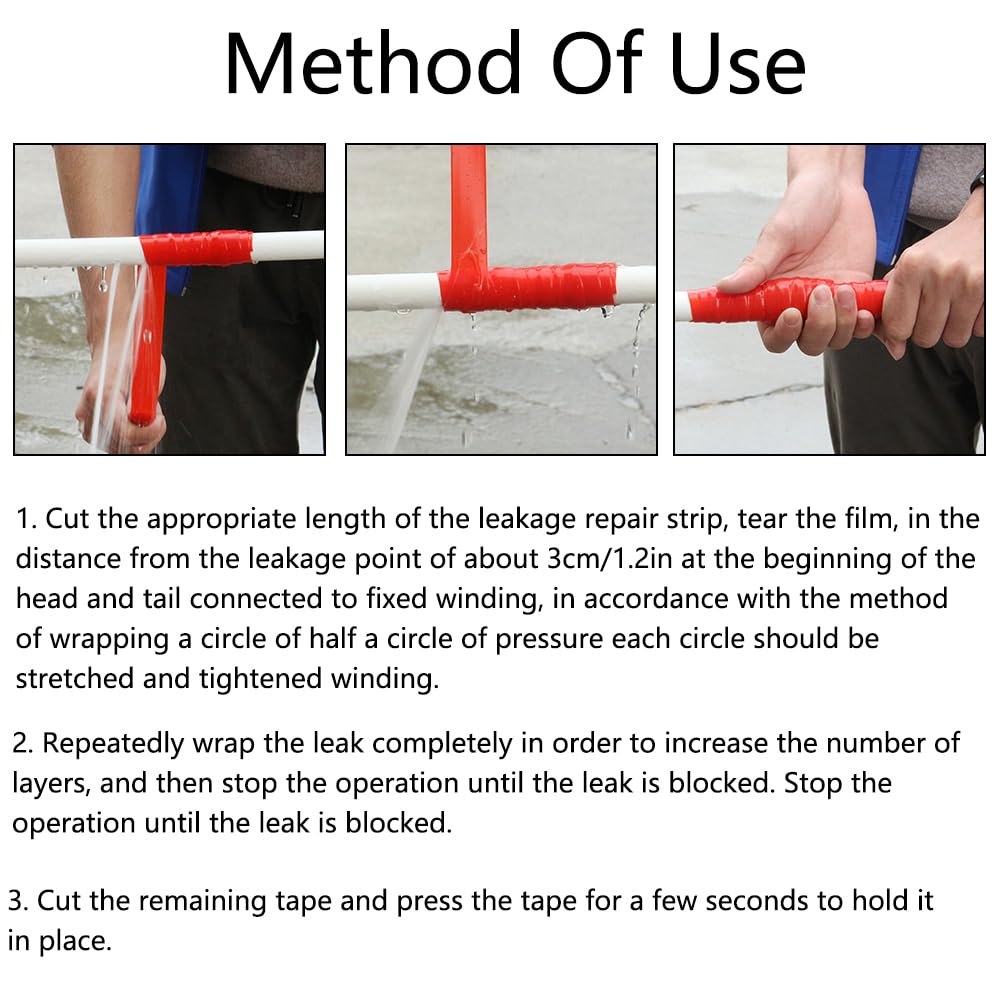 10 rollos de cinta de sellado de reparación, 25 mm x 300 mm, de silicona, impermeable, autofusible, cinta de fontanería para tuberías de emergencia, fugas de manguera de agua (rojo)