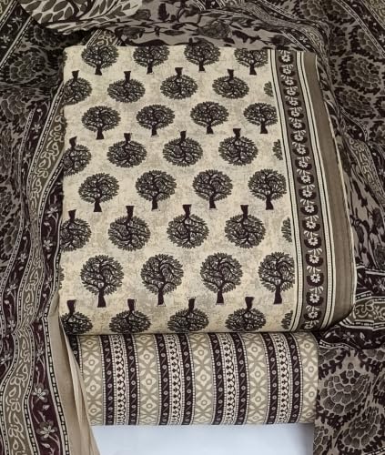 Image of DRAVINAM Trends Women's Premium Cambric Cotton Jaipuri Printed Unstitched Salwar Suit Dress Material with Mulmul Cotton Dupatta