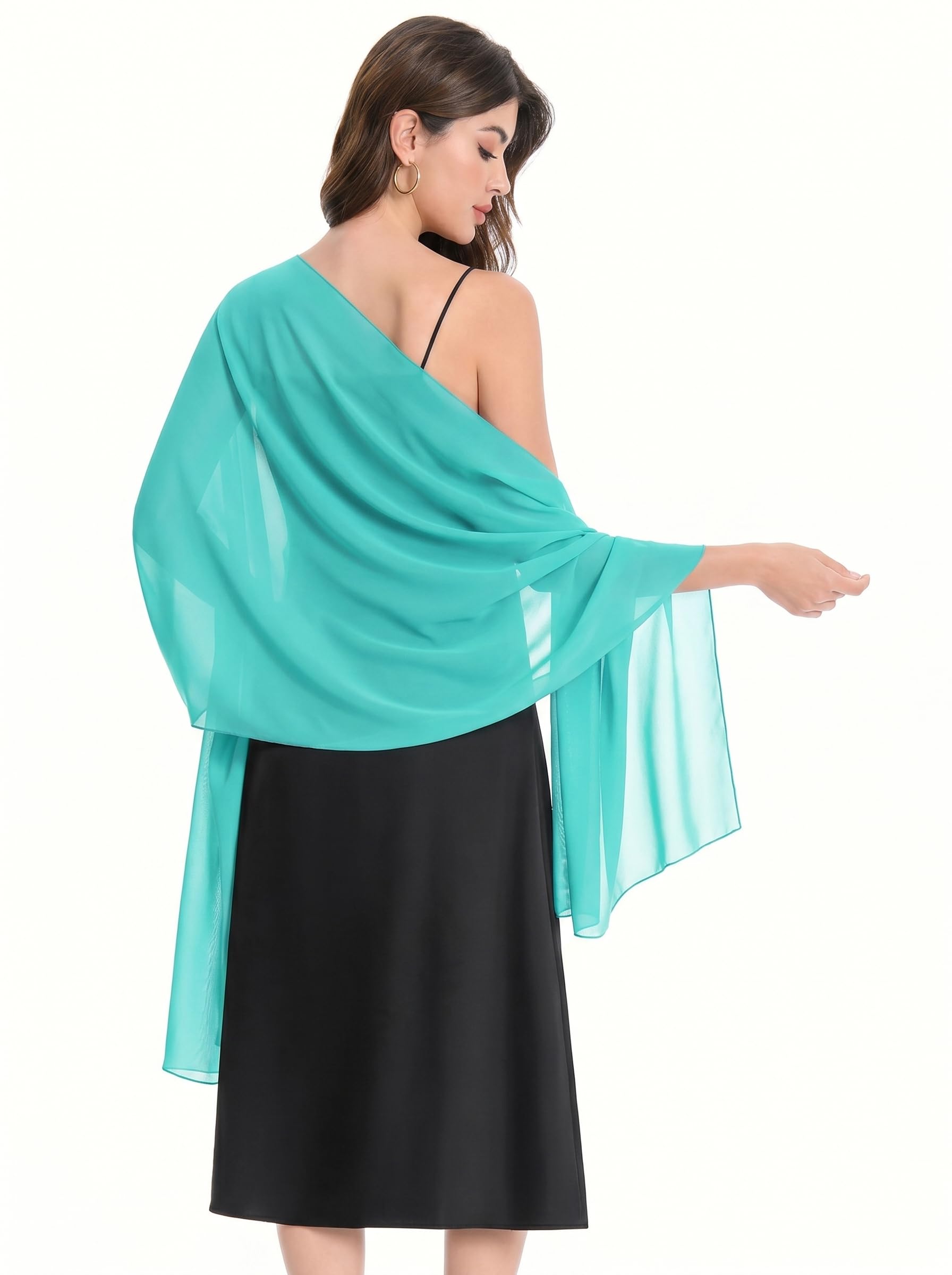 Baoqiya Chiffon Shawls Scarves Wraps for Bridal Wedding Party Evening Dress and Special Occasion Dresses, Aqua, Medium