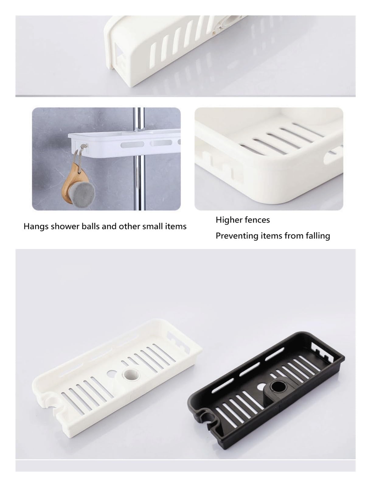 Mensola per bagno, supporto per doccia, asta portaoggetti, porta shampoo, supporto per asta di sollevamento senza foratura, supporto per soffione doccia, organizer(White circle hole)