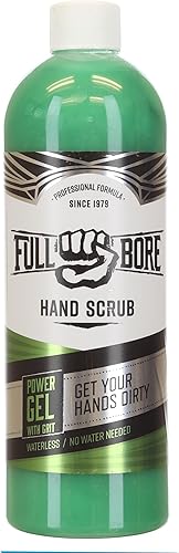 Full Bore Power Gel Limpiador de manos sin agua con arena, botella de 16 onzas, elimina aceite, grasa, suciedad y suciedad sin productos químicos