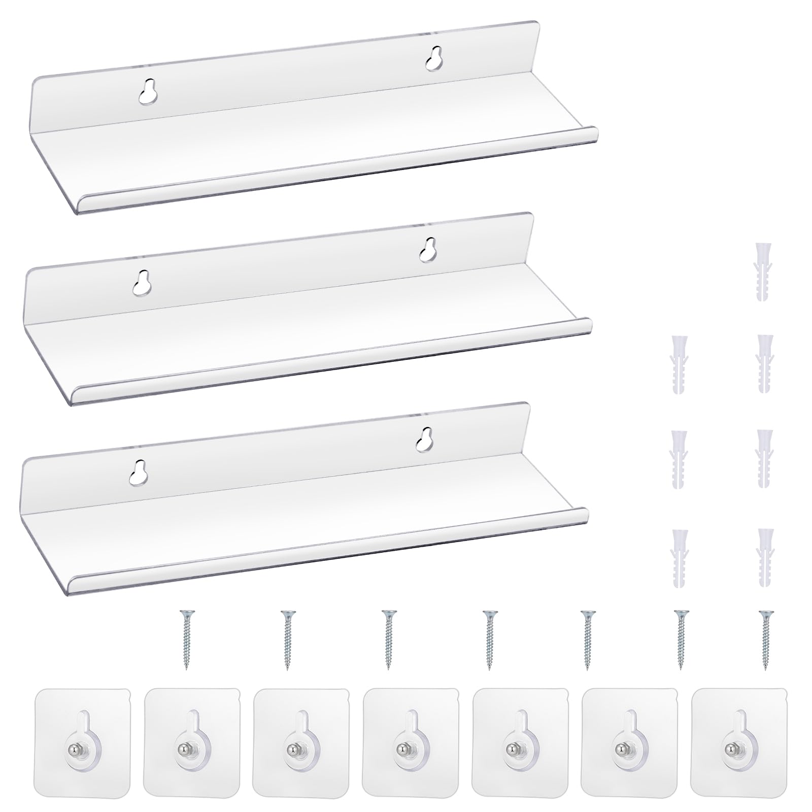 Pack of 3 Acrylic Wall Shelves, Acrylic Shelf Wall 30 x 7.9 x 3.6 cm, Acrylic Shelf Transparent Wall No Drilling for Photo Frame, Plants, Cameras, Kitchen Shelf, Spice Rack, Bookcase,-image-40