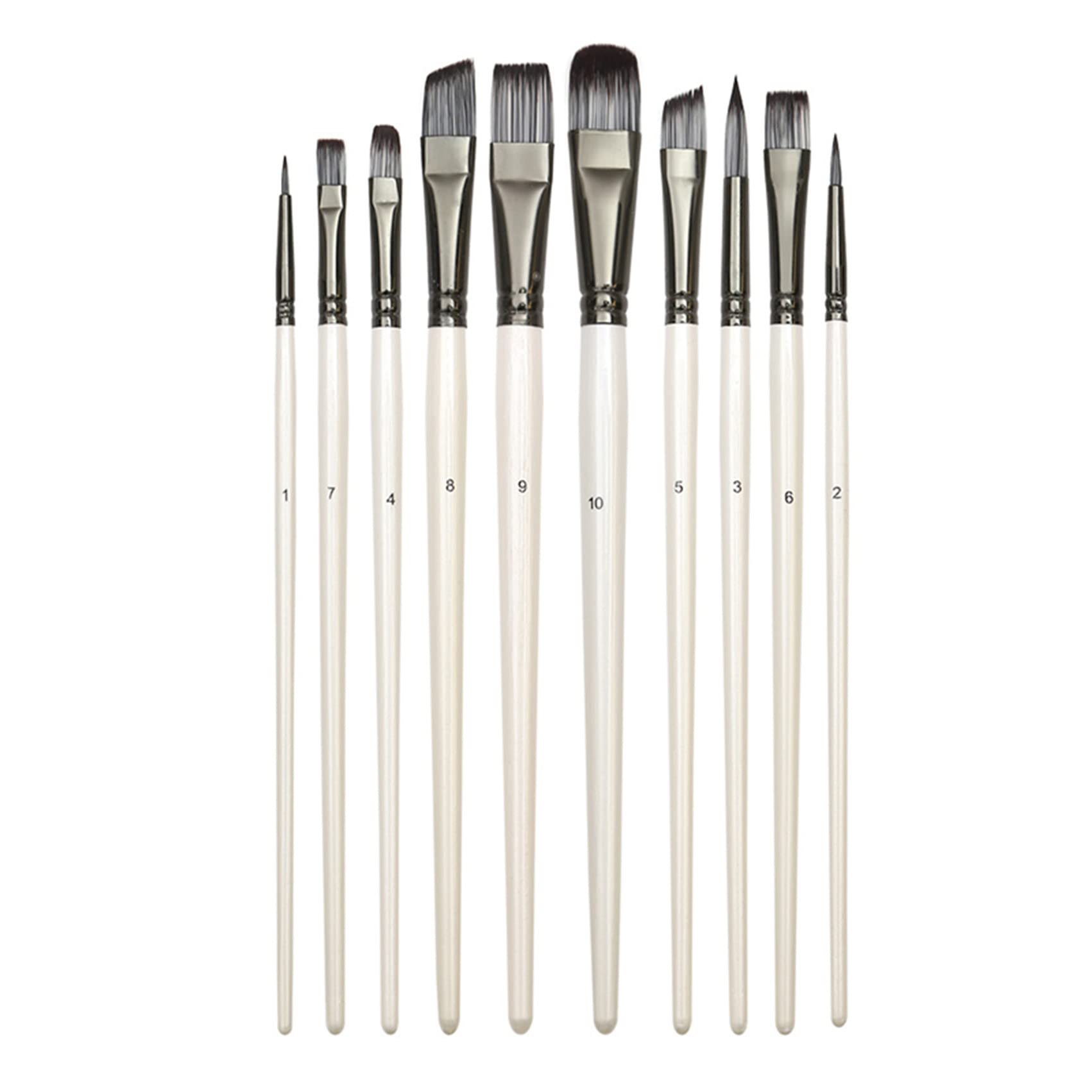 Set di 10 pennelli acrilici per acquerello, acrilico, tessuto, tela, olio, guazzo, pelle, pennello artistico ricco di dettagli per bambini e adulti