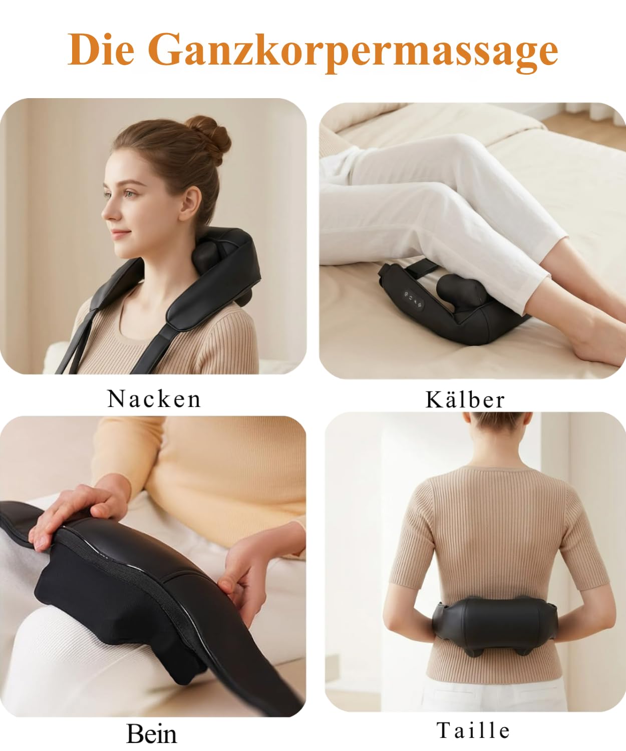 Kabelloses Shiatsu Massagegerät 4D,Nackenmassagegerät mit Wärme, 4D Shiatsu Tief knetende Nackenmassage für Nacken, Schulter, Rücken, Geschenke für Frauen Männer