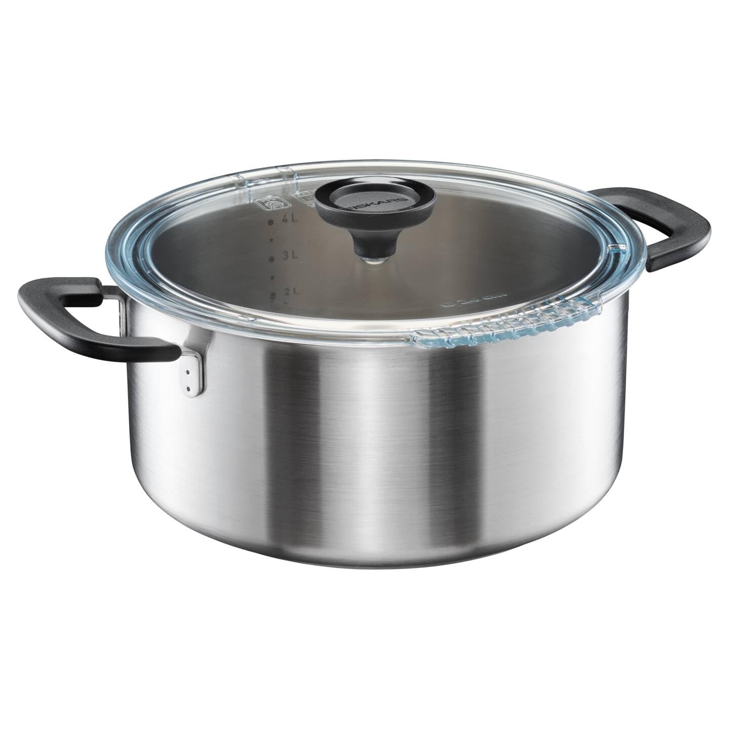 Fiskars saucepan with lid, 5 litres, Ø 26.5 cm, Suitable for all hobs, Recycled stainless steel, Functional shape, 1072317