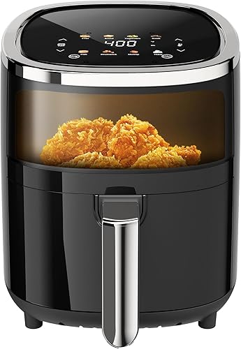 Freidora de aire compacta de 4 cuartos de galón, 9 en 1 con freidora de aire inteligente digital a color, ventana de visión, freír al aire, asar,