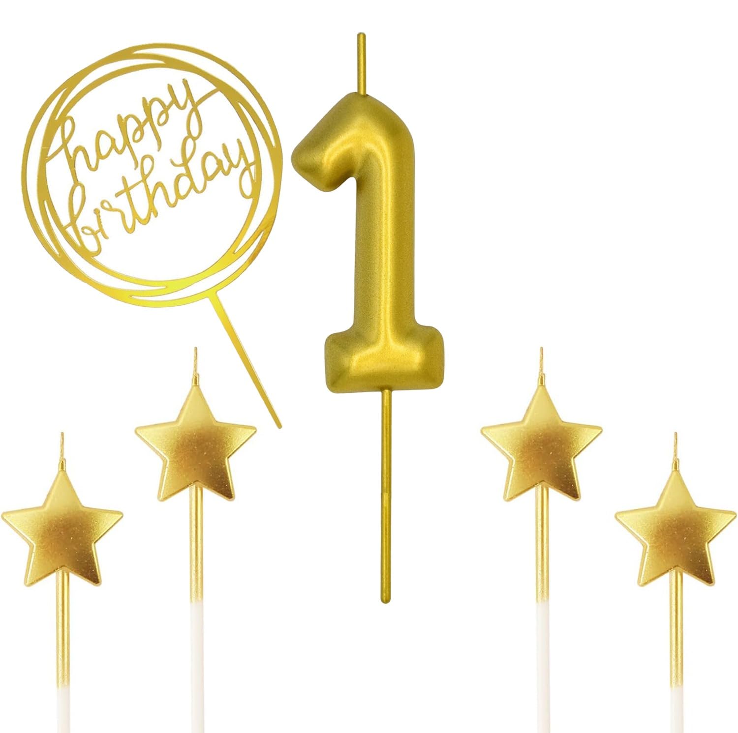 1st Birthday Candle/Golden Candles/Number Candle/Numerical No. 1 Candles (Gold) Set for 6pcs