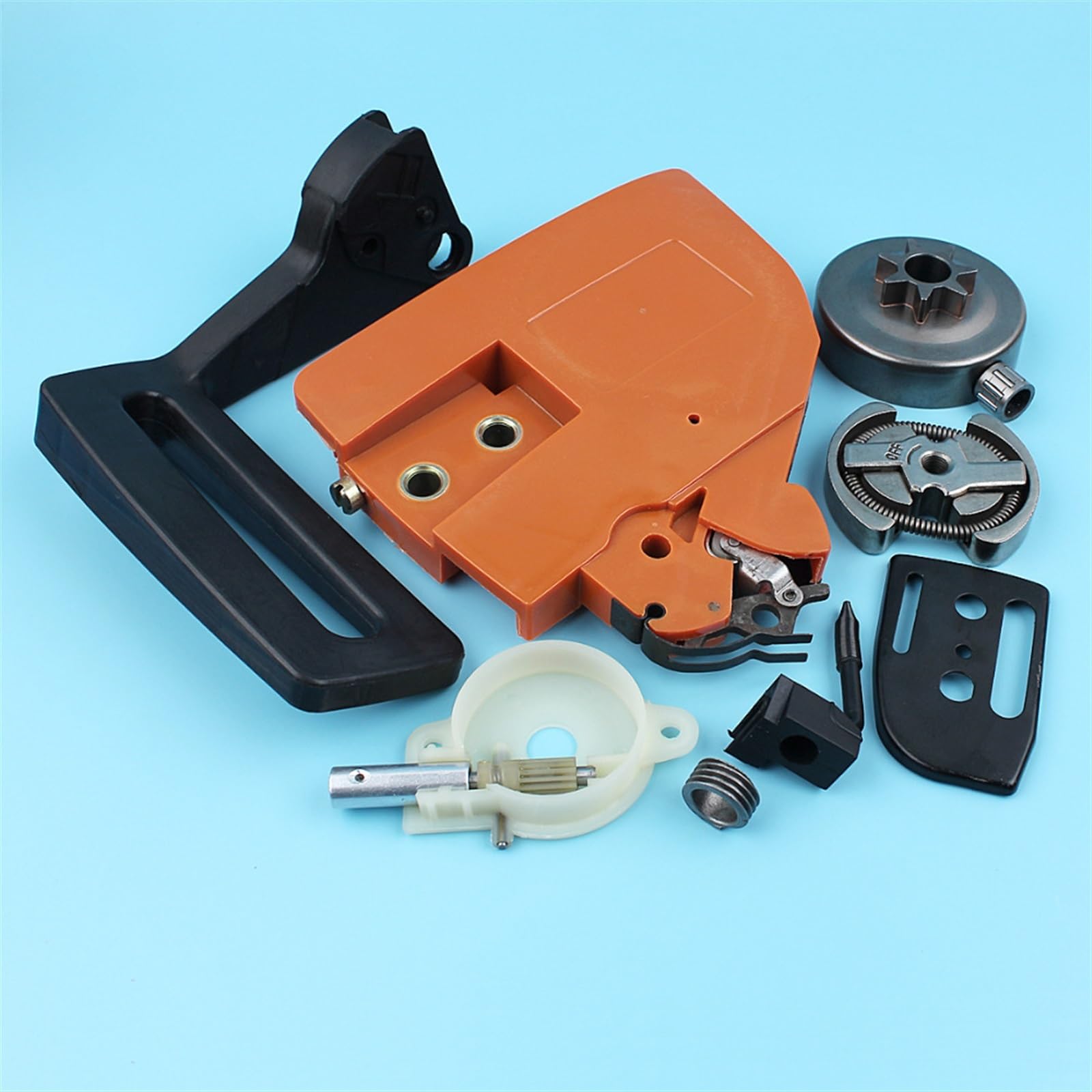 IWBR Cubierta de piñón de Freno de Cadena, Kit de Bomba de Aceite de Tambor de Embrague Apto for Husqvarna 136 137 141 142, Protector de Mango de Motosierra, Placa de Barra de Engranaje helicoidal
