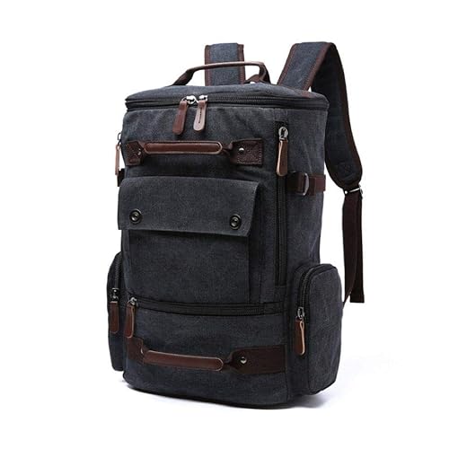 Mochila Masculina Resistente Grande De Lona Com Detalhes Em Couro Para Notebook Bolsa Escolar Tática De Viagem Camping Trabalho Reforçada Urbana - ZAFIN