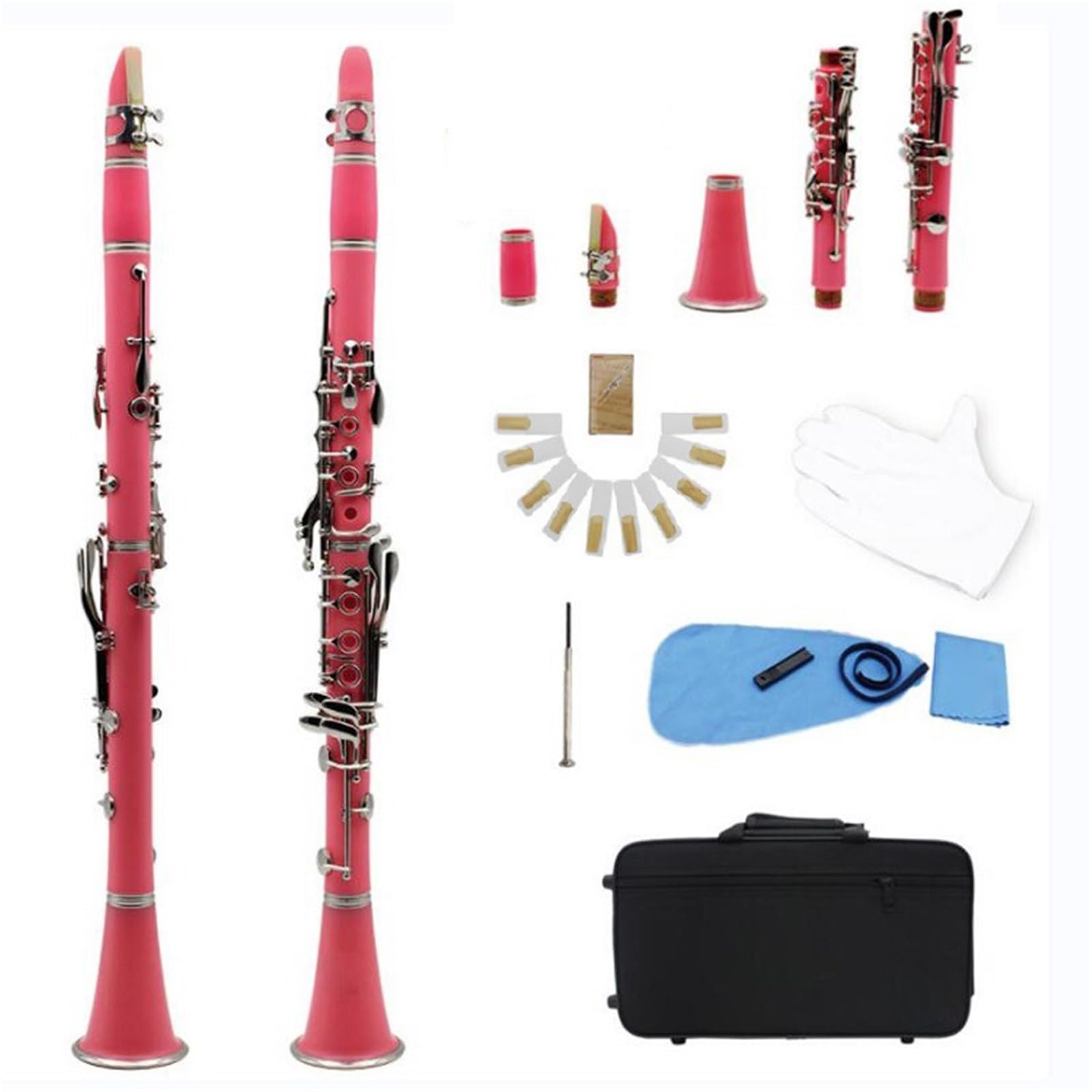 Clarinete Bb Tone 17 Teclas Baquelita Para Adultos Y Principiantes Practican Tocar(Pink)