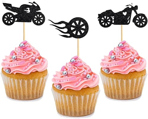 24 piezas de adornos para cupcakes de motocicleta para fiesta temática de motocicleta, fiesta de cumpleaños de hombre o niño, boda, baby shower,