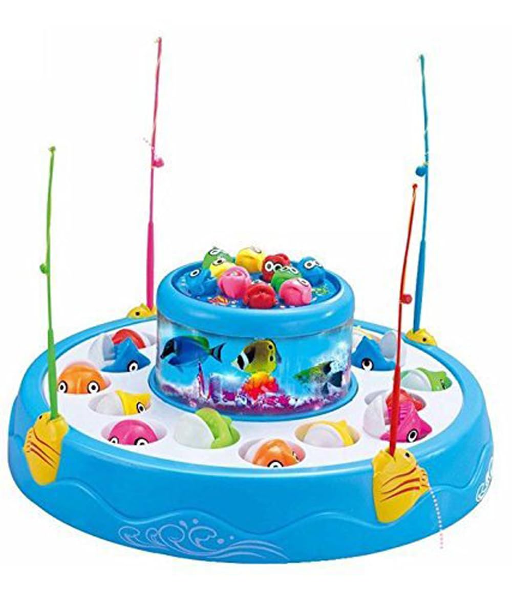KRIREEN Fish Catching Game with 26 Pcs of Fishes, 2 Rotary Fishing Pond and 4 Catching Rods, with Music and Lights - Multi-Color 1
