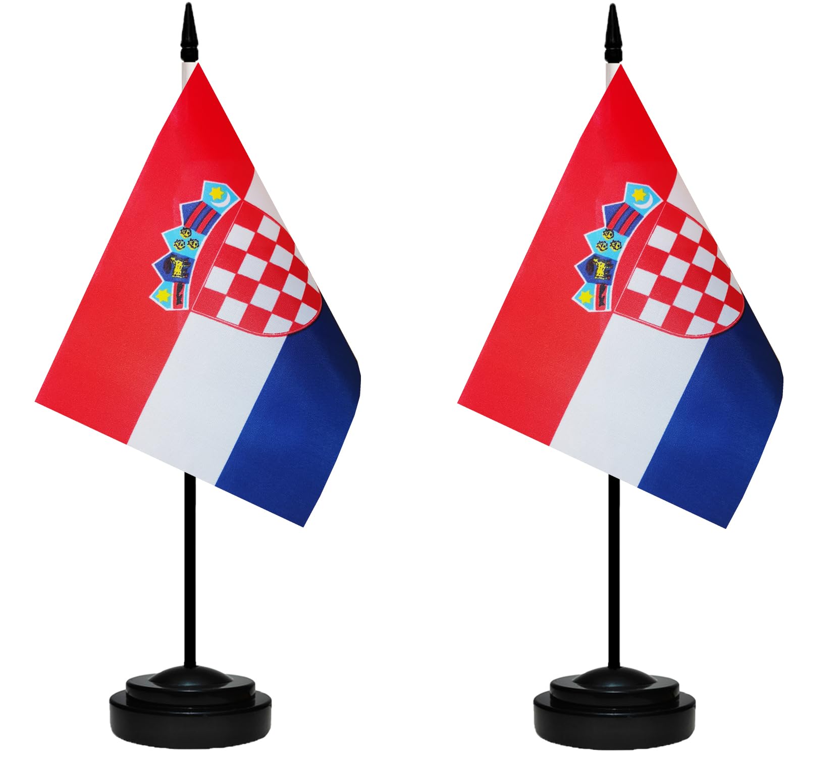 Croatia Croatian Small Mini Desk Flag Set Miniature Croatia Croatian Table Office Flag with 13" Black Pole, Black Base, Miniature Croatia Deluxe Desktop Flag(2 Pack)