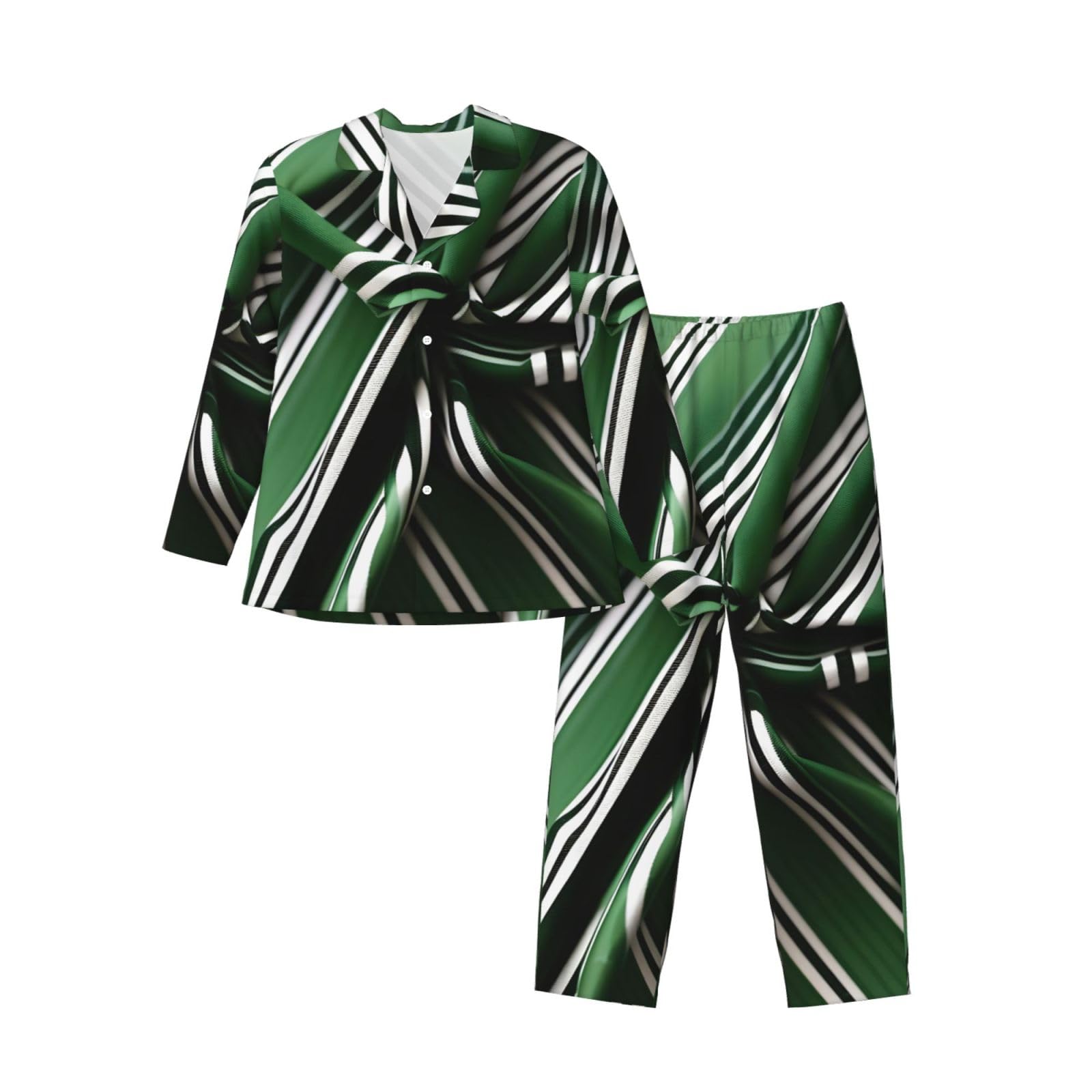 Pigiama a maniche lunghe da uomo con stampa a righe verdi classiche Set da notte in due pezzi Home Travel Outfit Lounge Pants