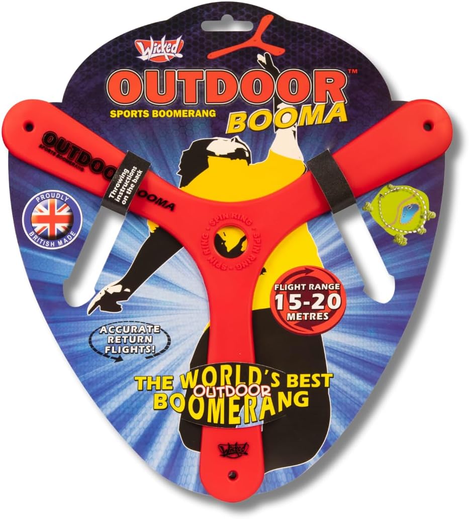 Wicked Outdoor Booma | Classic Sports Boomerang from Vision | Advanced Tri-Blade Design for Stable, Accurate Return Flight | 15-20 Metre Flight Range (Red)