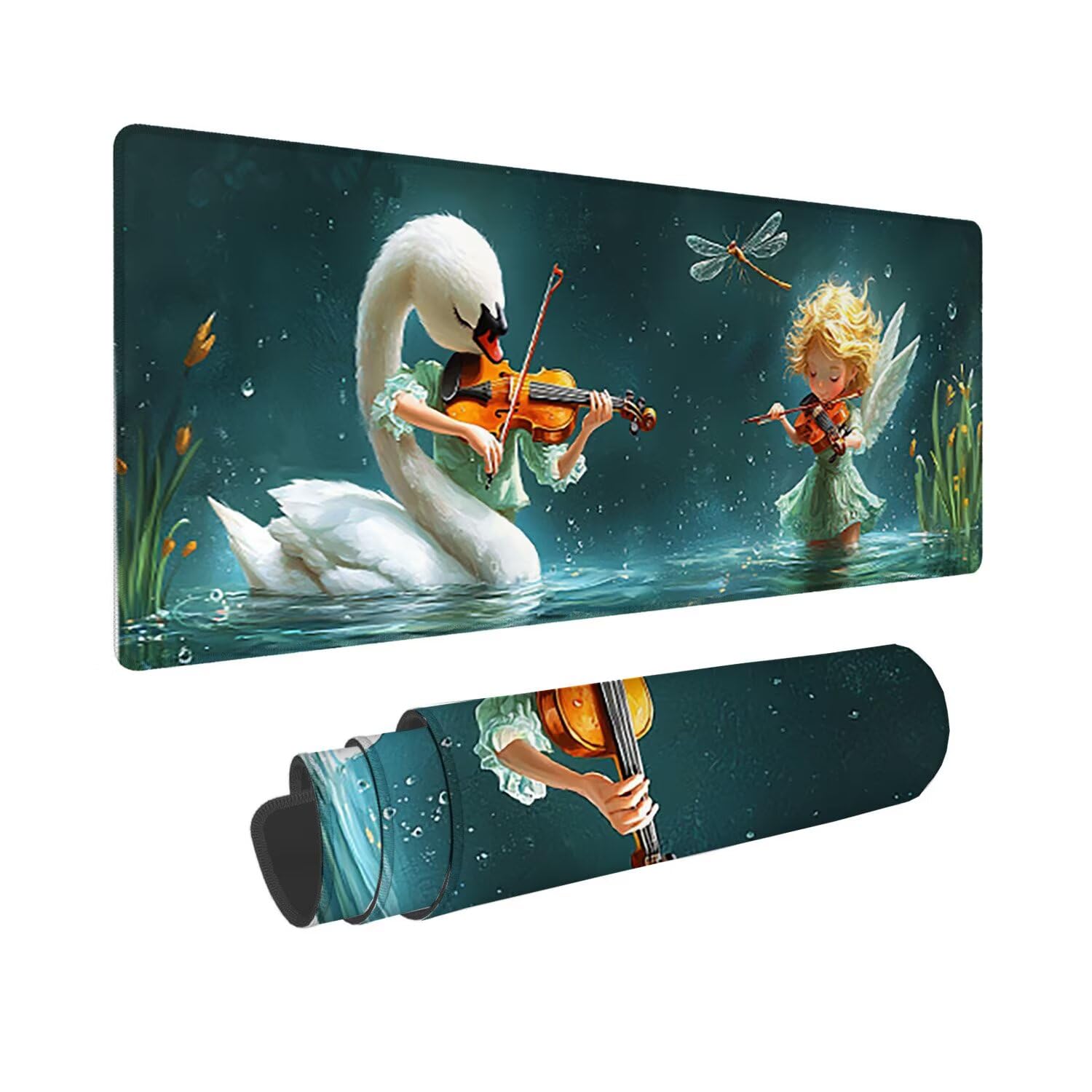 Tappetino per Mouse XXL 1400 x 600 mm Tappetino Mouse Gaming Grande, Mousepad con Base in Gomma Antiscivolo, Tappeto per Tavolo da Gaming per Mouse e Tastiera, Accessori PC (Cigno Ragazza) u-765