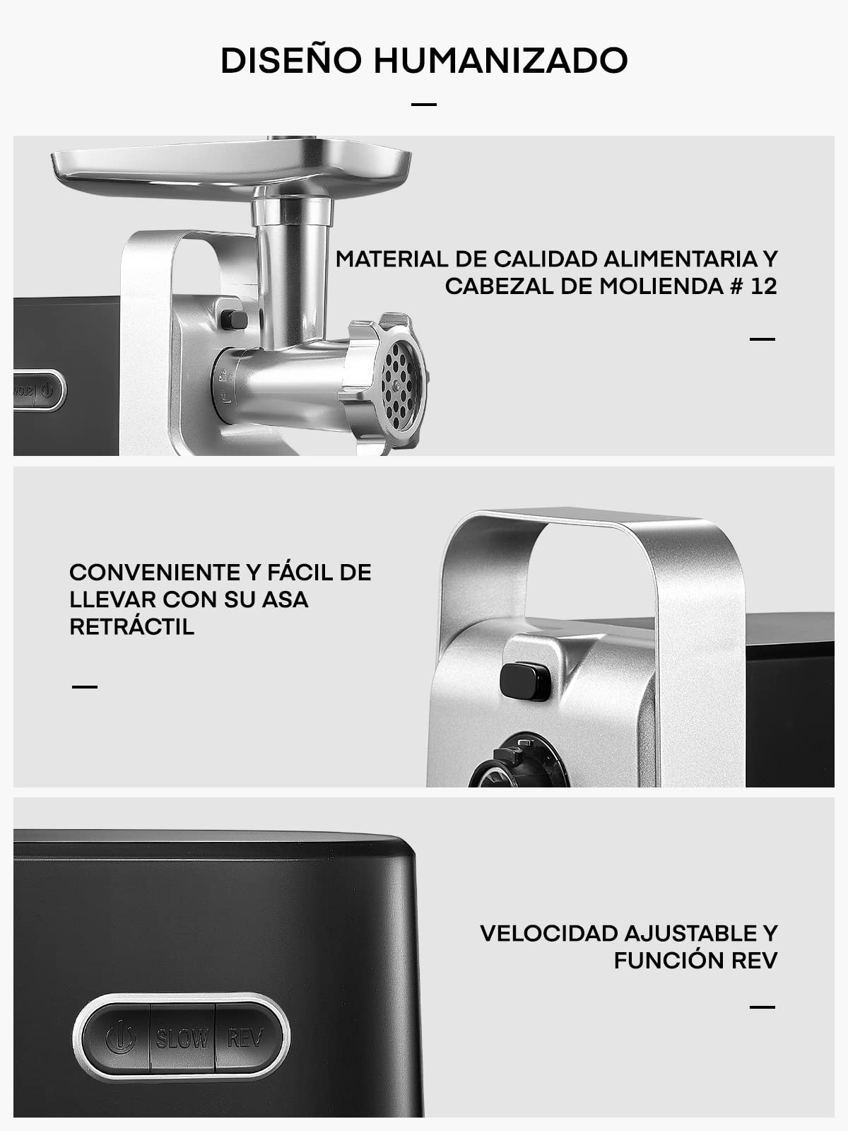 Eléctrica Picadora de Carne Profesional, HOUSNAT 5 en1 multifunción Máquina Picadora Carne con 3 Placas de Molienda de Acero Inoxidable, 2300W Max Motor de Cobre, Función Inversa, Rápido