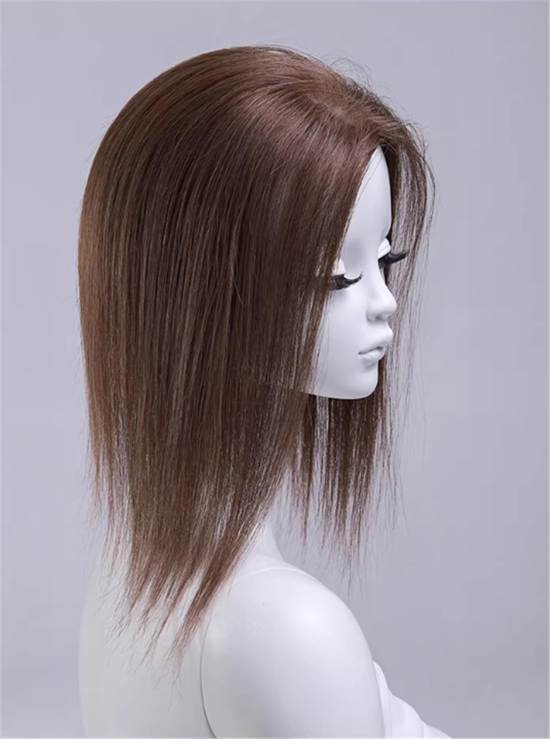 Human Hair Topper for Women, 13" Straight Clip-in Crown Hairpiece, Volume Booster with Highlights, 10x12cm Mono Base (Chestnut Brown)