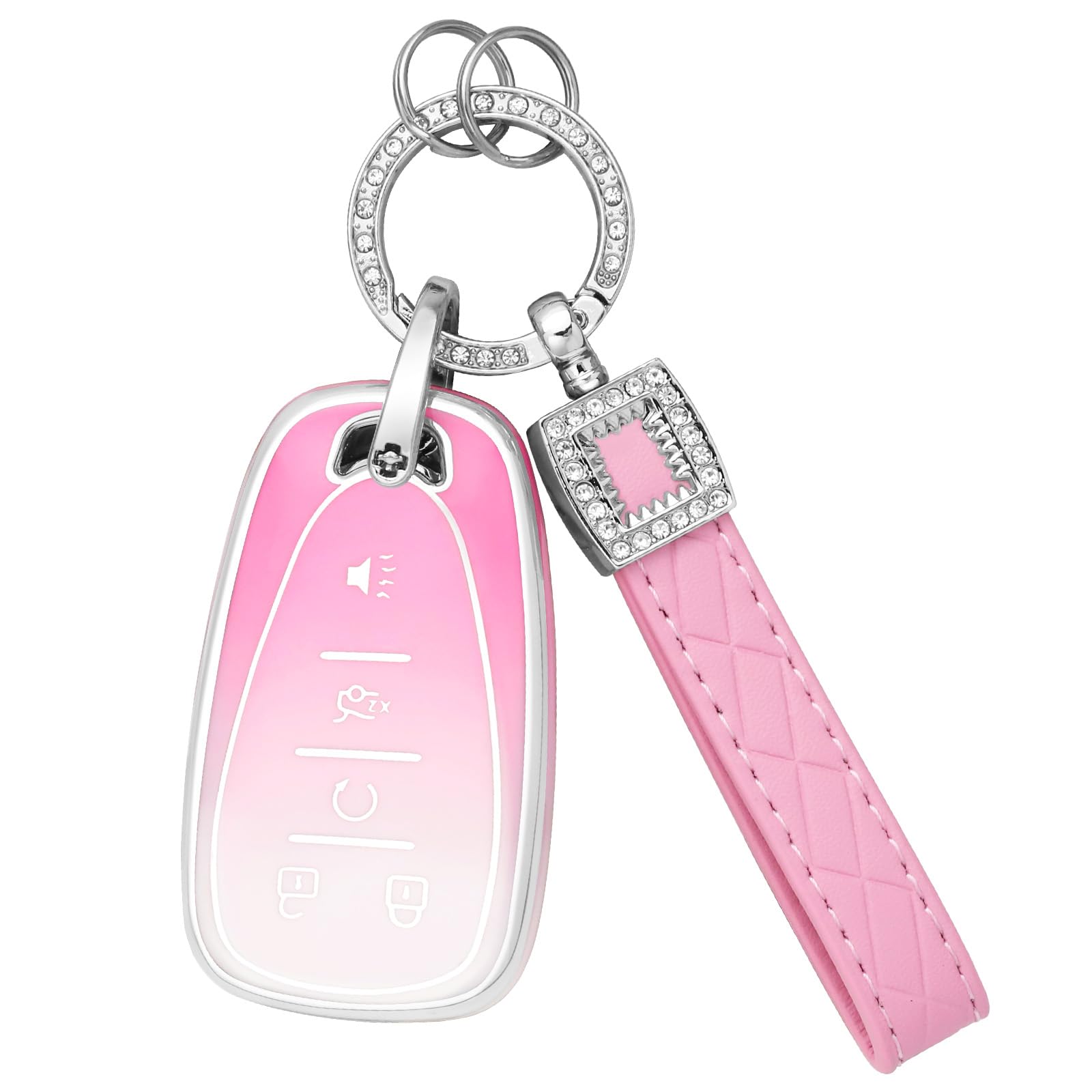 1797 Key Fob Cover for Chevy Chevrolet Equinox Malibu Traverse Blazer Camaro Accessories Bling Keychain Case Shell 5 Button Gradient Pink Cute Girly TPU