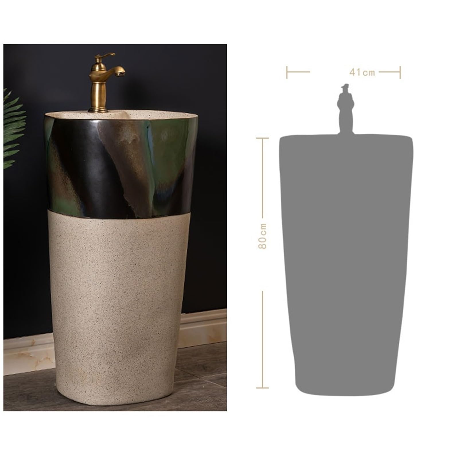 Lavello a colonna in ceramica con rubinetto e kit di scarico, elegante lavabo integrato per uso domestico, design salvaspazio, facile installazione, eleganza moderna