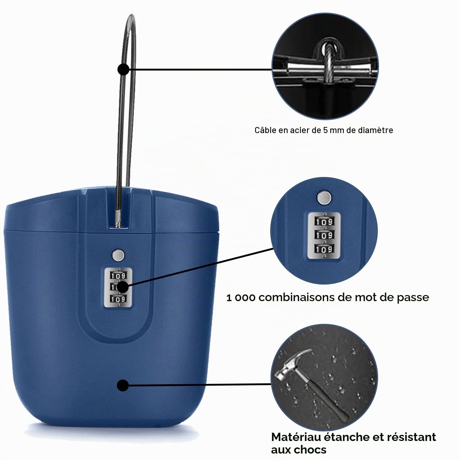 Coffre-Fort de Plage avec Serrure à Numéro, Coffre-Fort Antivol Portable pour la Plage, le Camping, les Voyages, le Sport, le Shopping (Bleu)